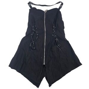 Killstar Black Gothic Lace Up Zip Front Halter Mini Dress Grommet Detail XS